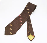 1970s Automobile Tie Disco Era Wide Brown Polyester Men's Vintage Necktie with woven antique car designs Chadwick by Wembley