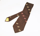 1970s Automobile Tie Disco Era Wide Brown Polyester Men's Vintage Necktie with woven antique car designs Chadwick by Wembley