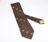 1970s Automobile Tie Disco Era Wide Brown Polyester Men's Vintage Necktie with woven antique car designs Chadwick by Wembley