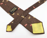 1970s Automobile Tie Disco Era Wide Brown Polyester Men's Vintage Necktie with woven antique car designs Chadwick by Wembley