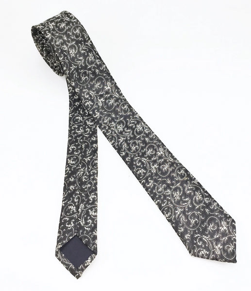 1950s-60s MOD Silver Sharkskin Tie Mad Men Era Skinny Narrow Gray & Silver Men's Vintage Necktie