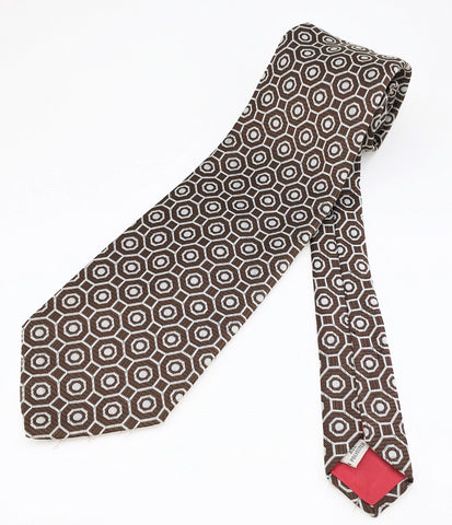 1970s Wide Brown Polyester Tie Men's Disco Era Vintage Necktie with Woven Silver Dot Designs