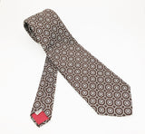 1970s Wide Brown Polyester Tie Men's Disco Era Vintage Necktie with Woven Silver Dot Designs