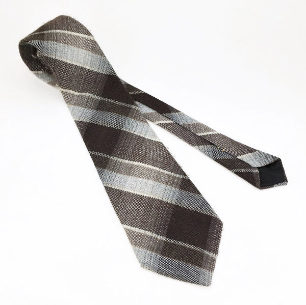 1970s Plaid Wool Tie Men's Vintage Brown & Gray Wool Blend Necktie by Wembley