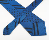 1960s Vintage Abstract Geometric Shiny Sharkskin type woven Men's Polyester Blue & Black Necktie