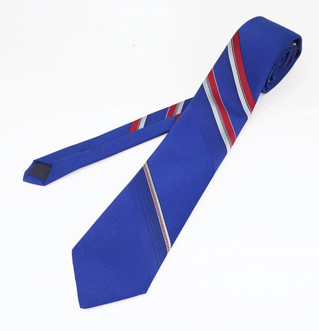 1970s Red, White & Blue Striped Tie Men's Vintage Disco Era Polyester Necktie with diagonal stripes by SEARS Men's Store