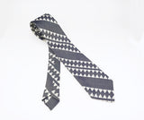 1960s Vintage Geometric Tie woven Men's Polyester Blue & White Necktie