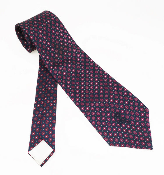 1970s COUNTESS MARA Tie Men's Vintage Navy Blue Necktie with Red and Silver Foulard Designs by Countess Mara New York