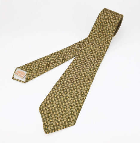 1960s Knit Polyester Tie Mad Men Era Narrow Mid Century Green Yellow Imported Polyester Men's Vintage Necktie by GRENADA