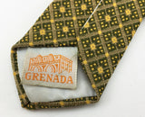 1960s Knit Polyester Tie Mad Men Era Narrow Mid Century Green Yellow Imported Polyester Men's Vintage Necktie by GRENADA