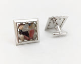 1960s SWANK Gemstone Cufflinks Men's Vintage Mad Men Era Modernist Silver Tone Metal Cufflink Set with Semi-precious Stones