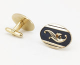 1960s SWANK Cufflinks Set Mad Men Era Men's Vintage Large Oval Gold Tone Metal Cuff Links by SWANK