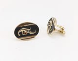 1960s SWANK Cufflinks Set Mad Men Era Men's Vintage Large Oval Gold Tone Metal Cuff Links by SWANK