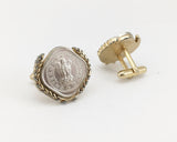 1960s SWANK Indian Coin Cufflinks Men's Vintage Gold Tone Metal Cufflink Set with Silver Coins from India by SWANK