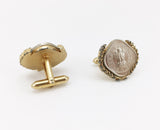 1960s SWANK Indian Coin Cufflinks Men's Vintage Gold Tone Metal Cufflink Set with Silver Coins from India by SWANK