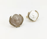 1960s SWANK Indian Coin Cufflinks Men's Vintage Gold Tone Metal Cufflink Set with Silver Coins from India by SWANK
