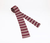1950s Square Skinny Tie Men's Vintage Burgundy Red Striped Narrow Mad Men Era Mid Century Modern Square Bottom Necktie