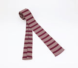 1950s Square Skinny Tie Men's Vintage Burgundy Red Striped Narrow Mad Men Era Mid Century Modern Square Bottom Necktie