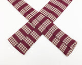1950s Square Skinny Tie Men's Vintage Burgundy Red Striped Narrow Mad Men Era Mid Century Modern Square Bottom Necktie
