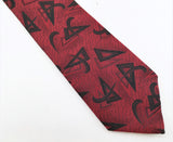 1980s Men's Red & Black Tie Vintage Woven Polyester Necktie by Royal Knight with Retro Abstract Designs