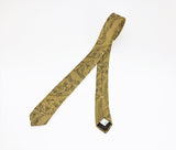 1980s Men's Skinny Gold Tie Vintage 80s Black & Mustard Gold Narrow Woven 100% Polyester Necktie with Retro Abstract Designs