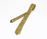 1980s Men's Skinny Gold Tie Vintage 80s Black & Mustard Gold Narrow Woven 100% Polyester Necktie with Retro Abstract Designs