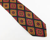 1950s Silk Skinny Tie Men's Vintage Mad Men Era Mod Black Narrow Silk Necktie with printed designs by ALUMNUS