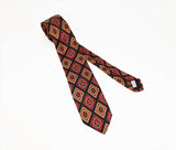 1950s Silk Skinny Tie Men's Vintage Mad Men Era Mod Black Narrow Silk Necktie with printed designs by ALUMNUS