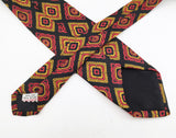 1950s Silk Skinny Tie Men's Vintage Mad Men Era Mod Black Narrow Silk Necktie with printed designs by ALUMNUS