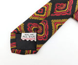 1950s Silk Skinny Tie Men's Vintage Mad Men Era Mod Black Narrow Silk Necktie with printed designs by ALUMNUS