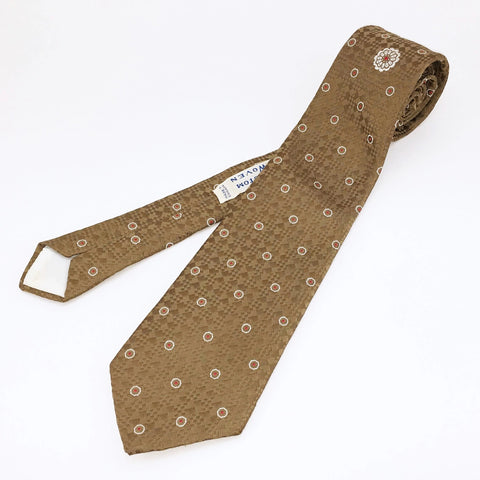 1970s Woven Polyester Tan Tie Men's Vintage Disco Era Textured Necktie with Foulard & Flower Designs by Blue Heron of Florida