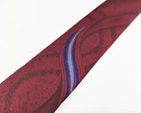 1980s Vintage Red Skinny Necktie Narrow Men's Vintage Tie with woven mod designs by RETRO