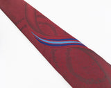 1980s Vintage Red Skinny Necktie Narrow Men's Vintage Tie with woven mod designs by RETRO