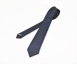 1980s Blue & Black Skinny Tie Narrow Shiny Woven Blue Men's Vintage 80s Necktie with abstract designs by RICK BENNETT