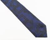 1980s Blue & Black Skinny Tie Narrow Shiny Woven Blue Men's Vintage 80s Necktie with abstract designs by RICK BENNETT
