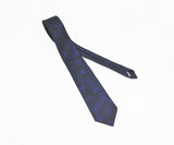 1980s Blue & Black Skinny Tie Narrow Shiny Woven Blue Men's Vintage 80s Necktie with abstract designs by RICK BENNETT