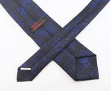 1980s Blue & Black Skinny Tie Narrow Shiny Woven Blue Men's Vintage 80s Necktie with abstract designs by RICK BENNETT