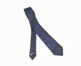 1980s Blue & Black Skinny Tie Narrow Shiny Woven Blue Men's Vintage 80s Necktie with abstract designs by RICK BENNETT