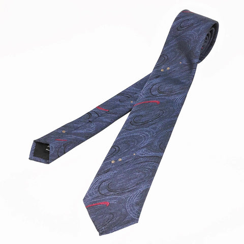 1980s Blue Skinny Tie Narrow Shiny Woven Blue Men's Vintage 80s Necktie with abstract designs INSIGNIA by Martin Wong