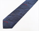 1980s Blue Skinny Tie Narrow Shiny Woven Blue Men's Vintage 80s Necktie with abstract designs INSIGNIA by Martin Wong