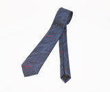 1980s Blue Skinny Tie Narrow Shiny Woven Blue Men's Vintage 80s Necktie with abstract designs INSIGNIA by Martin Wong