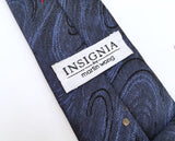 1980s Blue Skinny Tie Narrow Shiny Woven Blue Men's Vintage 80s Necktie with abstract designs INSIGNIA by Martin Wong