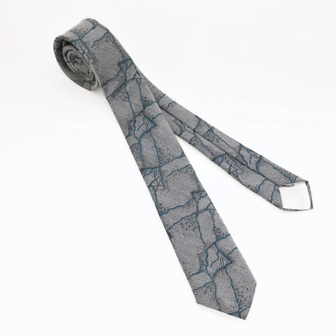 1980s JORDACHE Skinny Tie Men's Vintage 80s Narrow Gray & Blue Woven Necktie with Abstract Marble Like Designs