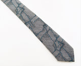 1980s JORDACHE Skinny Tie Men's Vintage 80s Narrow Gray & Blue Woven Necktie with Abstract Marble Like Designs