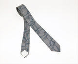 1980s JORDACHE Skinny Tie Men's Vintage 80s Narrow Gray & Blue Woven Necktie with Abstract Marble Like Designs