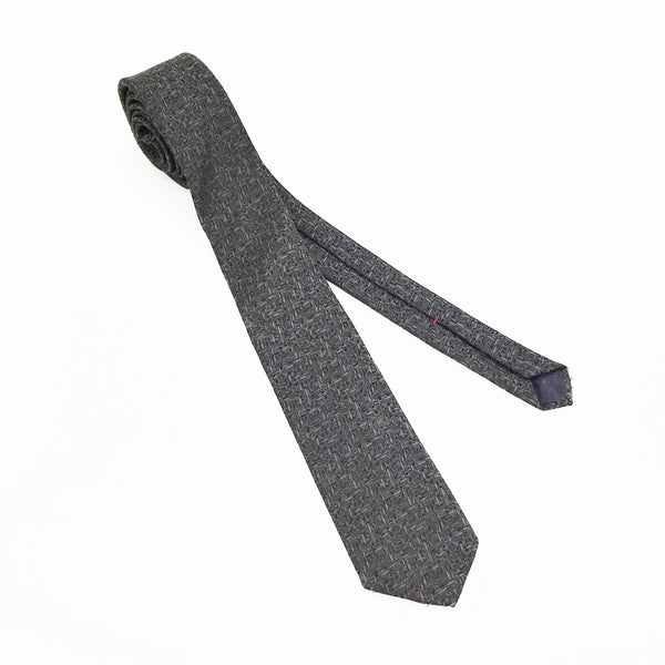 1980s Skinny Gray & Black Textured Tie Vintage Men's Narrow Necktie by Oak Tree