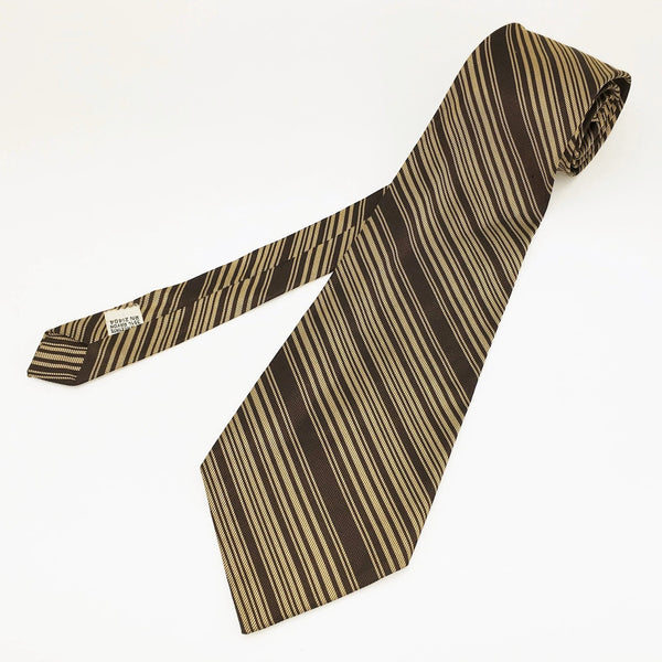 1960s Mod Striped Tie Men's Vintage Mad Men Era Brown & Gold Striped Acetate and Rayon Necktie