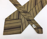 1960s Mod Striped Tie Men's Vintage Mad Men Era Brown & Gold Striped Acetate and Rayon Necktie