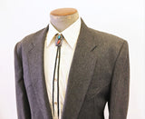 1970s Circle S Western Men's Suit Jacket / Blazer Vintage Brown & Gray Polyester Cowboy Style Sport Coat - Size 46 (XL)