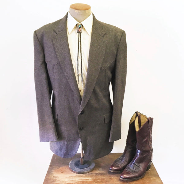 1970s Circle S Men's Western Suit Jacket / Blazer Vintage Brown & Gray Polyester Cowboy Style Sport Coat - Size 46 (XL)